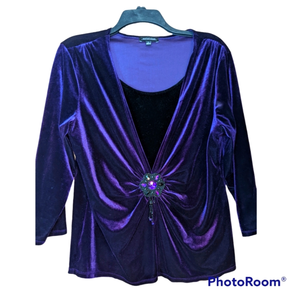 Notations Purple Party Velvet Blouse Large